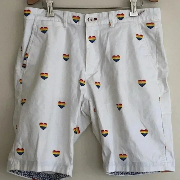 Denim & Flowers Men's rainbow pride heart shorts SZ 32 - Picture 13 of 14